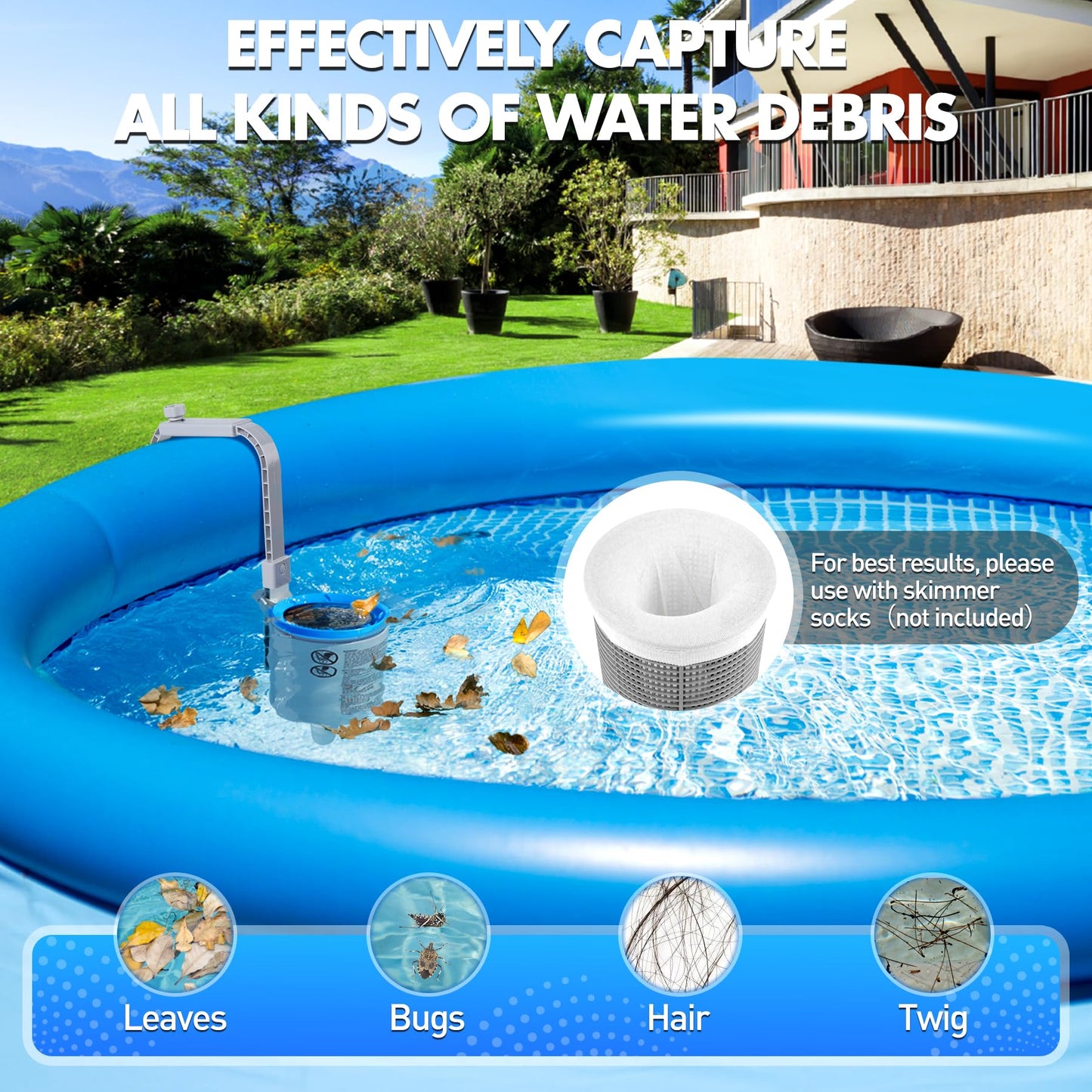 Sinbyuer Above Ground Pool Skimmer, Height Adjustable Wall Mount Pool Skimmer, Enhanced Structure Floating Pools Surface Skimmers for Above Ground Pools, Maintenance Kit-Auto Skimming Surface Debris
