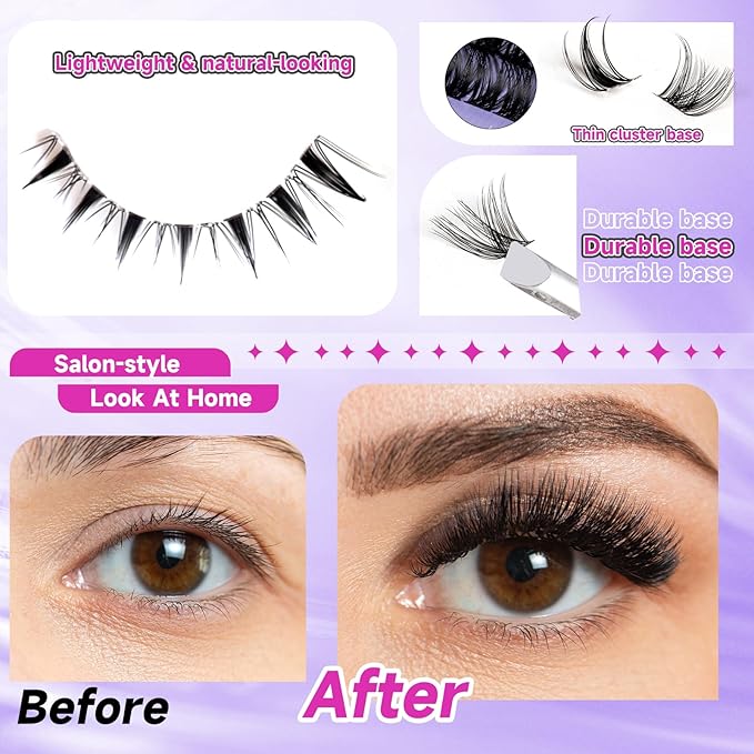 Ocean Pearl Lash Clusters Kit 154pcs 10-18mm manga/anime-inspired lashes clusters,spike-effect cluster lashes,Eyelashes,DIY Cluster Eyelash Extensions kit with lash bond+seal+remover+tweezers-M32+M35