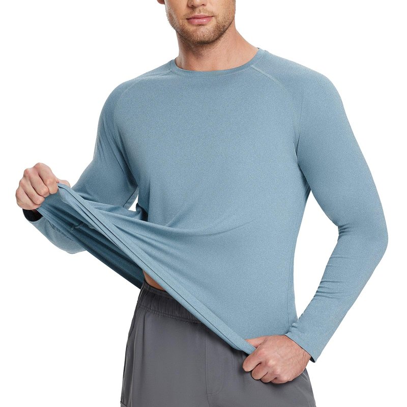 baleaf Men's UPF 50+ Long Sleeve Shirts Soft Rash Guard Breathable Lightweight Workout Running Hiking Tops Light Blue XL