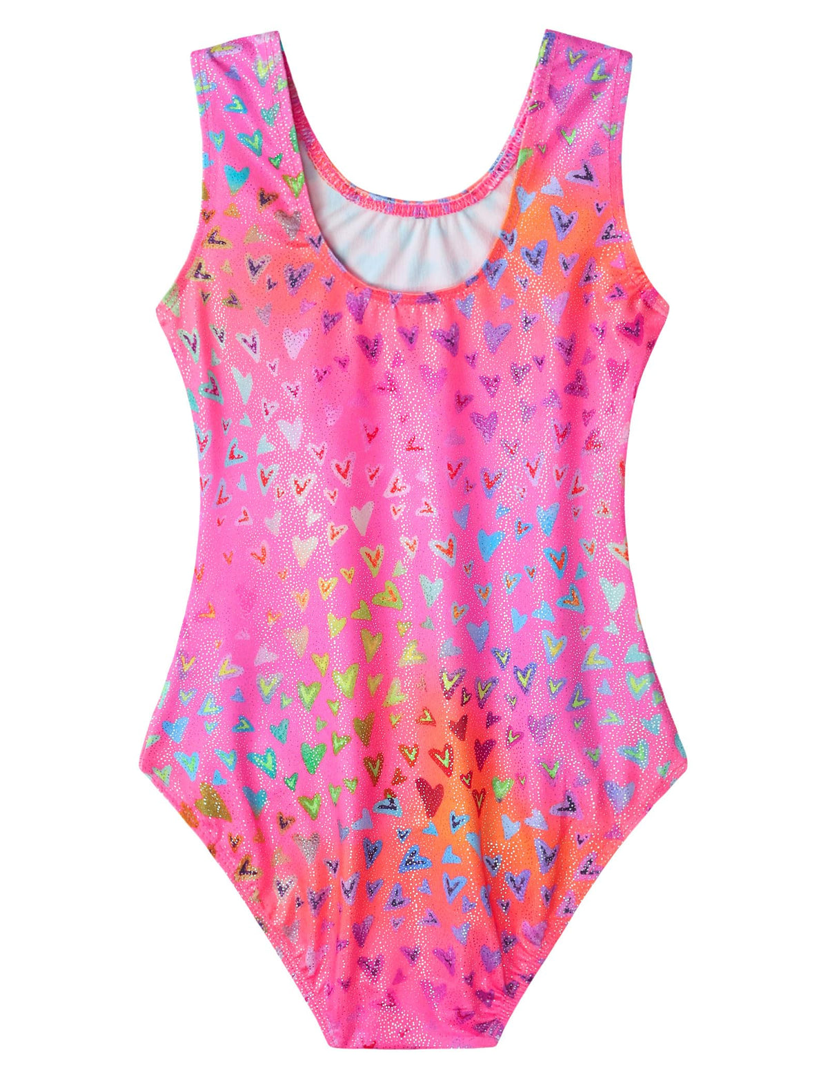 Domusgo Gymnastics Leotards for Girls 7-8 Years Old Pink Neon Heart Sparkly One Piece Tumbling Outfits