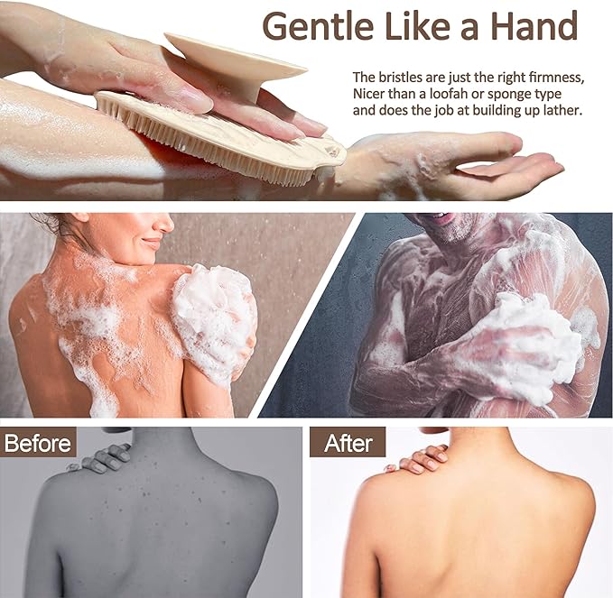 Soft Silicone Body Scrubber, Gentle Like a Hand Exfoliating Your Skin and Build Up Lather Easily, Back Large Suction Cup Easy to Store, Long-Lasting & Deep Clean (Beige)
