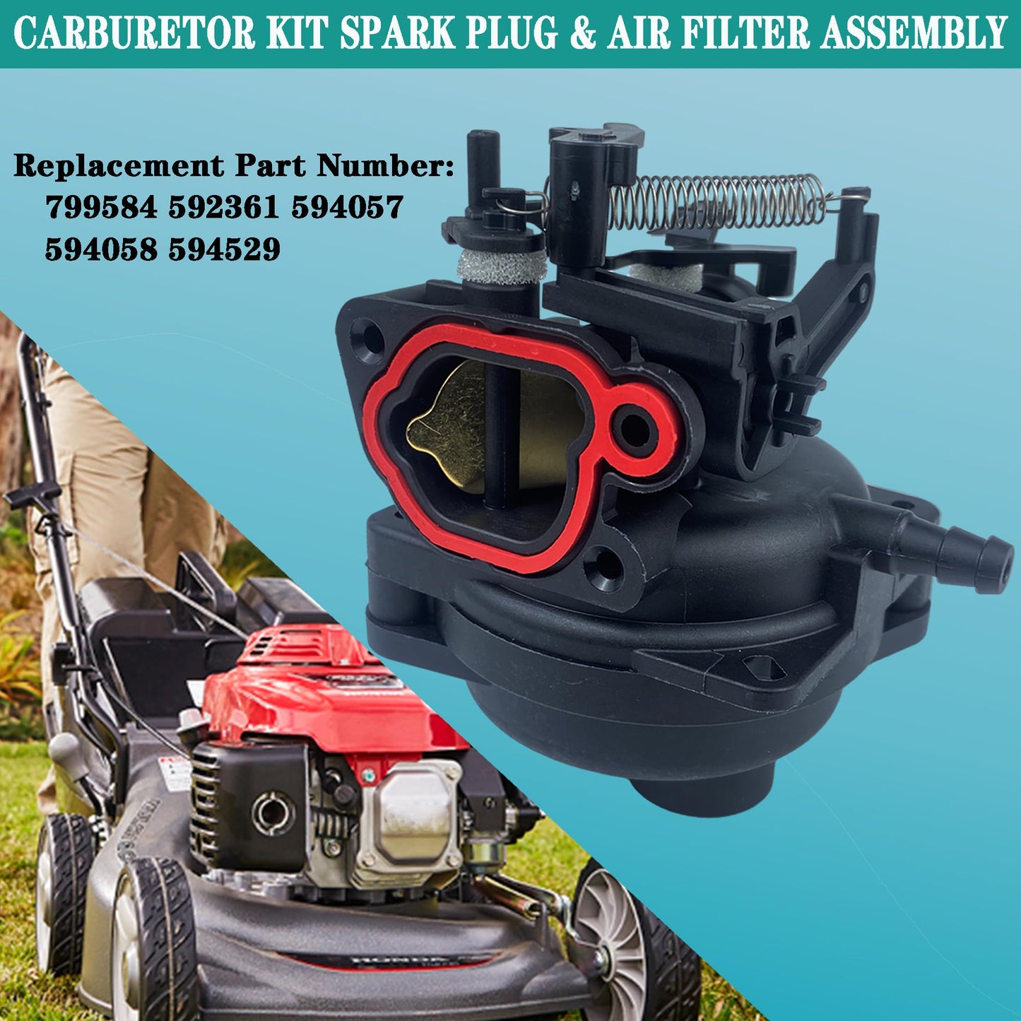 YzusGomumu 799584 594058 Carburetor Kit Spark Plug & Air Filter Assembly Compatible with B&S Carb 594057 592361 594529 Troy Bilt TB110 TB200 103M02 09P702 9P702 550EX 625EX 675EX 725 lc121p 163cc