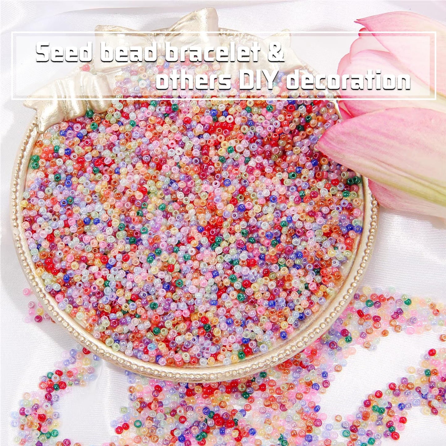 EuTengHao 57600pcs 2mm Glass Seed Beads Small Craft Beads for DIY Bracelet Necklaces Crafting Jewelry Making Supplies with Beading Needles Elastic Strings (144 Colors, 400Pcs Per Color)
