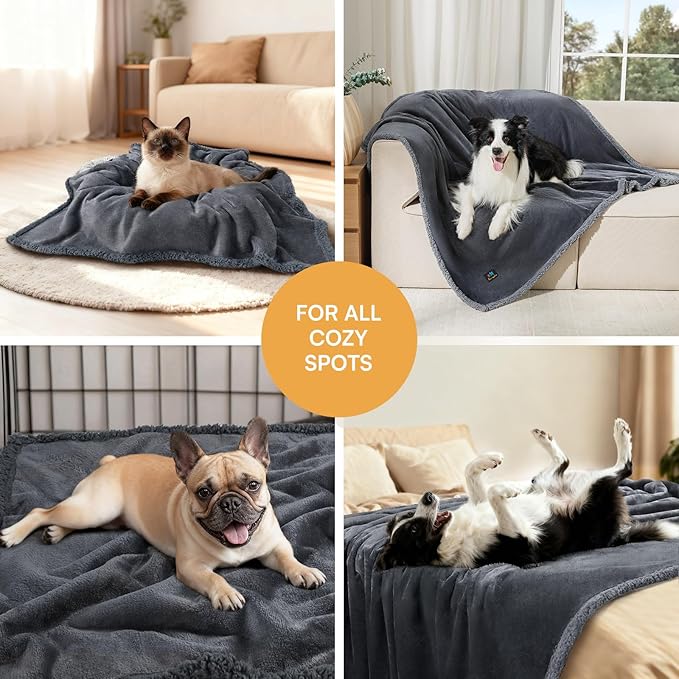 Luciphia Waterproof Pet Blanket, Liquid Pee Proof Dog Blanket for Sofa Bed Couch, Reversible Sherpa Fleece Furniture Protector Cover for Small Medium Large Dogs Cats, Dark Gray Large（65" x 57"）