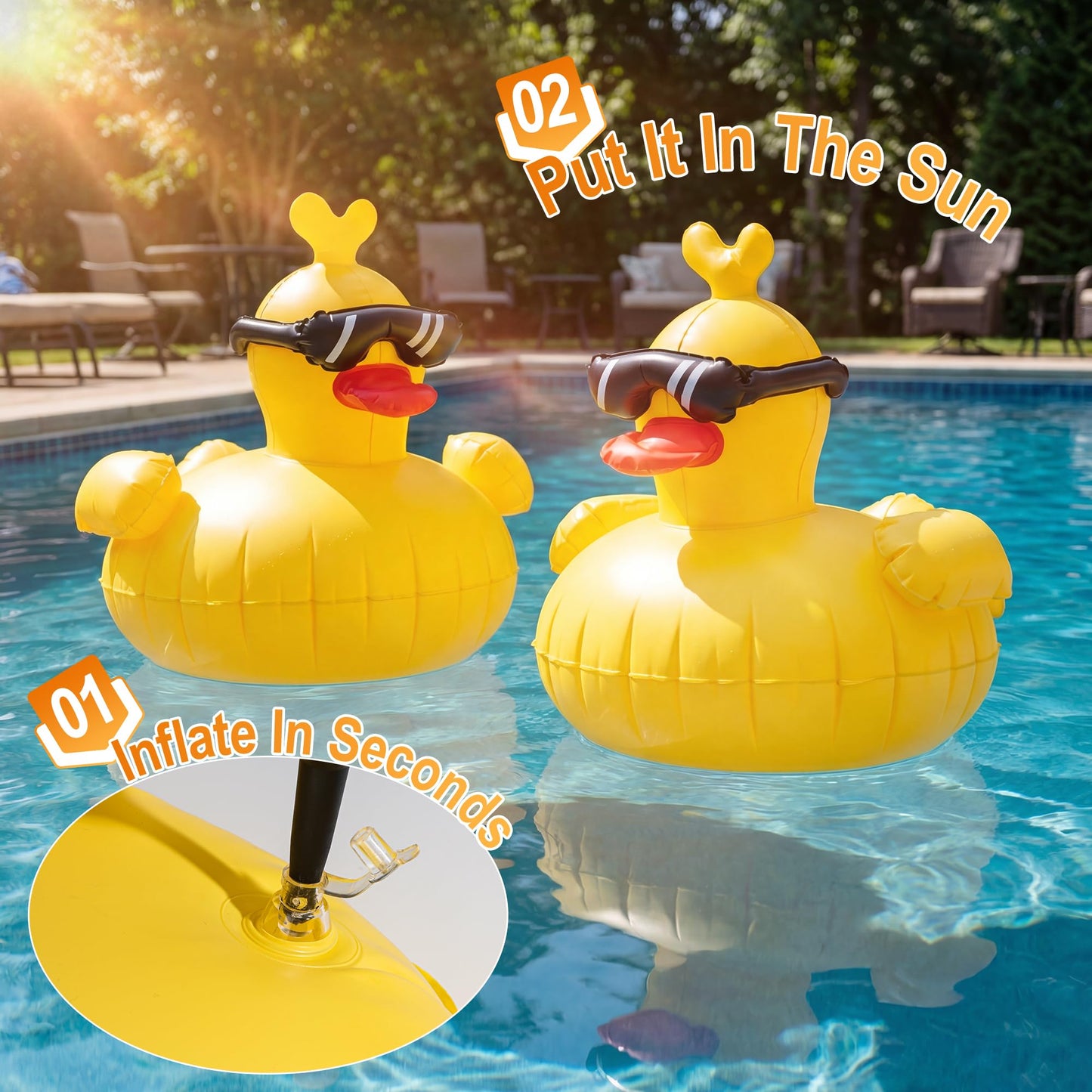 CetusLink Solar Floating Pool Lights, RGBW Color Changing 12-LED 20H Runtime with Remote, Pool Party and Garden Pond Decor, Cool Sunglasses Duck 2-Pack