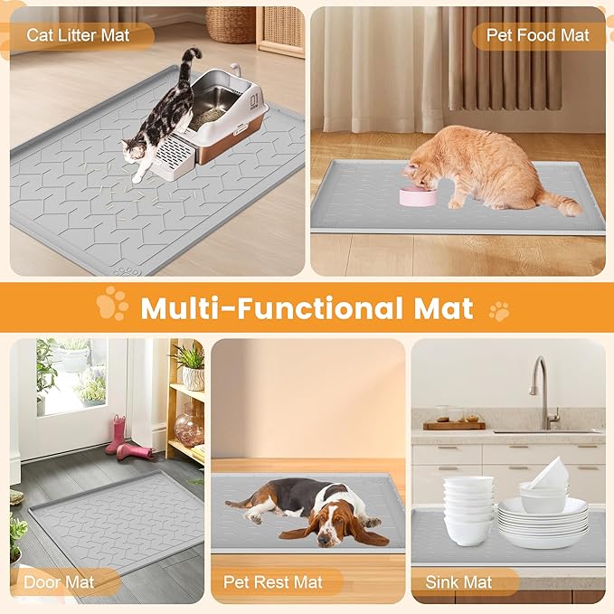 Cat Litter Mat, Extra Large 40"x28" Silicone Mat for Litter Box, Waterproof & Non-Slip Rubber Mat with Lip, Litter Trapping & Scatter Control, Soft on Cat Paws, Urine-Proof Floor Protector