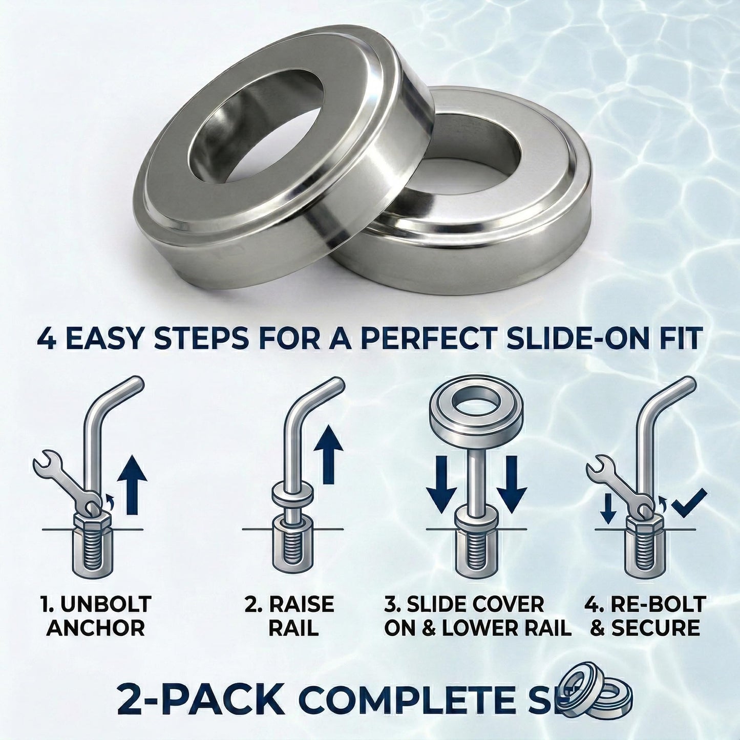 Stainless Steel Pool Handrail Covers, Fits 1.9" Tubing, Rust-Proof Escutcheon Plates & Safety Trim Rings for Deck Anchors, 304 Stainless Steel, Mirror-Polished Finish (4)