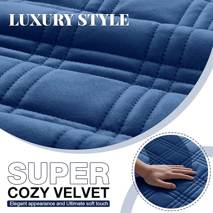 TAOCOCO 100% Waterproof Recliner Chair Cover, Recliner Covers for Recliner Chair with Pocket, Non Slip Reclining Chair Cover Furniture Protector for Kids, Pets(30'', Dark Blue-Velvet)