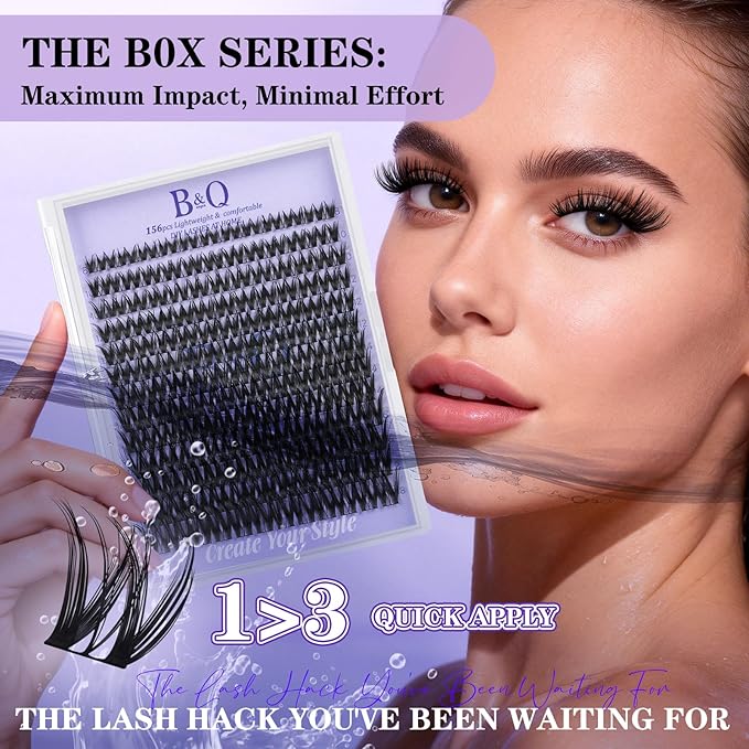 B&Q Flaunt Lash Clusters Kit D-Curl Flora Eyelash Clusters 8-18mm Cluster Eyelash Extension Wet Look Wispy Cluster Lashes Lengthlock All-in-One Eyelashs Extension Kit for Medium Dramatic(Flaunt Kit)