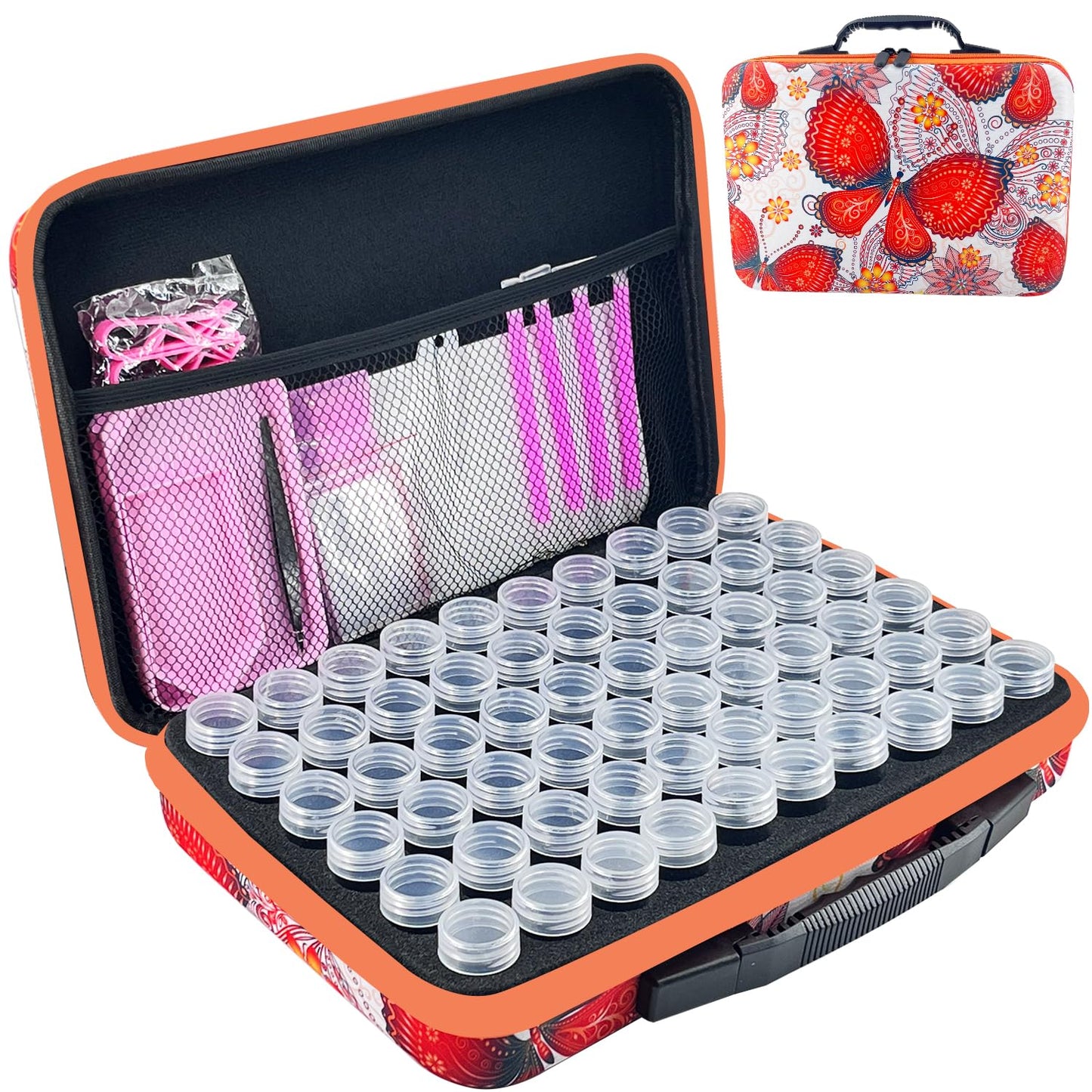 LIRUNQIU Diamond Painting Storage Containers, 30 Slots Diamond Art Accessories and Tools Kits Storage Box(Orange)