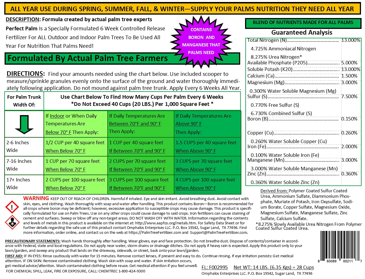 14 LB. Perfect Palm ® - Dual Action Palm Tree Fertilizer with Free Measuring Scoop