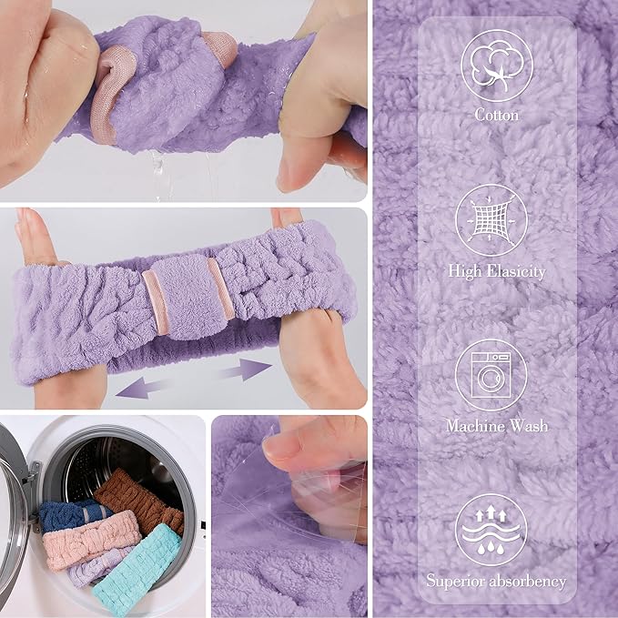 9 Pcs Spa Headband for Washing Face,Skincare Headband and Wristband Set,Women Teen Girls Facial Hairbands for Washing Face, Makeup, Sports, Yoga (light purple + orange pink + turquoise)