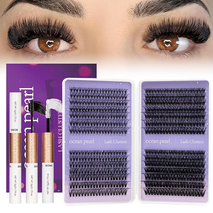 Lash Clusters Kit 560 Pcs 30D/40D/60D/80D Lashes Clusters Thick Volume Eyelash Extensions 10-18mm Individual Lahses Thin Band Cluster Lashes with Bond and Seal False Eyelashes Extensions Kit-30-80D