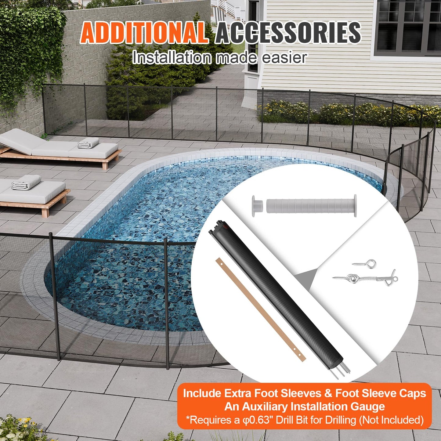 VEVOR Pool Fence, 4 x 12 FT Pool Fences for Inground Pools, Removable Pool Fencing, Easy DIY Installation Swimming Pool Fence, 340gms Teslin PVC Pool Fence Mesh Protects Kids and Pets