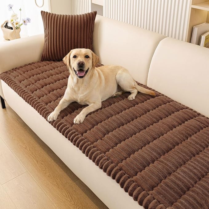 Smiry Couch Cover for Dogs Washable, Non Slip Fuzzy Pet Couch Covers for 3 Cushion Sofa Pet Friendly, Thick Soft Sofa Slipcovers Cushion Protector (Brown, 27.6" x 59")