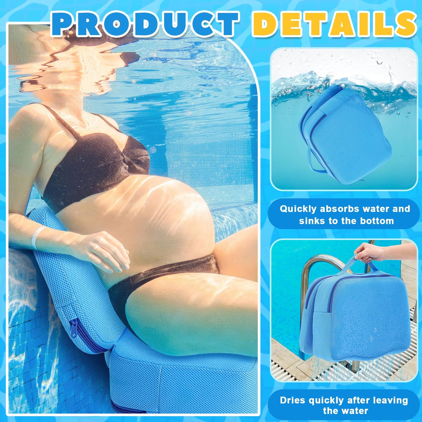 Yerliker 1 Pcs Foldable Hot Tub Booster Seat for Adults, Adjustable 2 Heights up to 6.3", Weighted Booster Seat 3D Air Mesh Hot Tub Accessories Quick Dry Micro Dot Non Slip for Spa Bathtub Pool