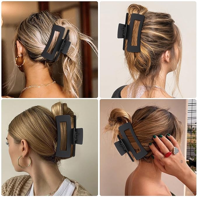 4.1 Inch Large Hair Claw Clips 8 Pcs Rectangle Big Hair Clips for Thick Hair Nonslip Claw Acrylic Banana Jaw Clips Hair Accessories for Women and Girls (Black)