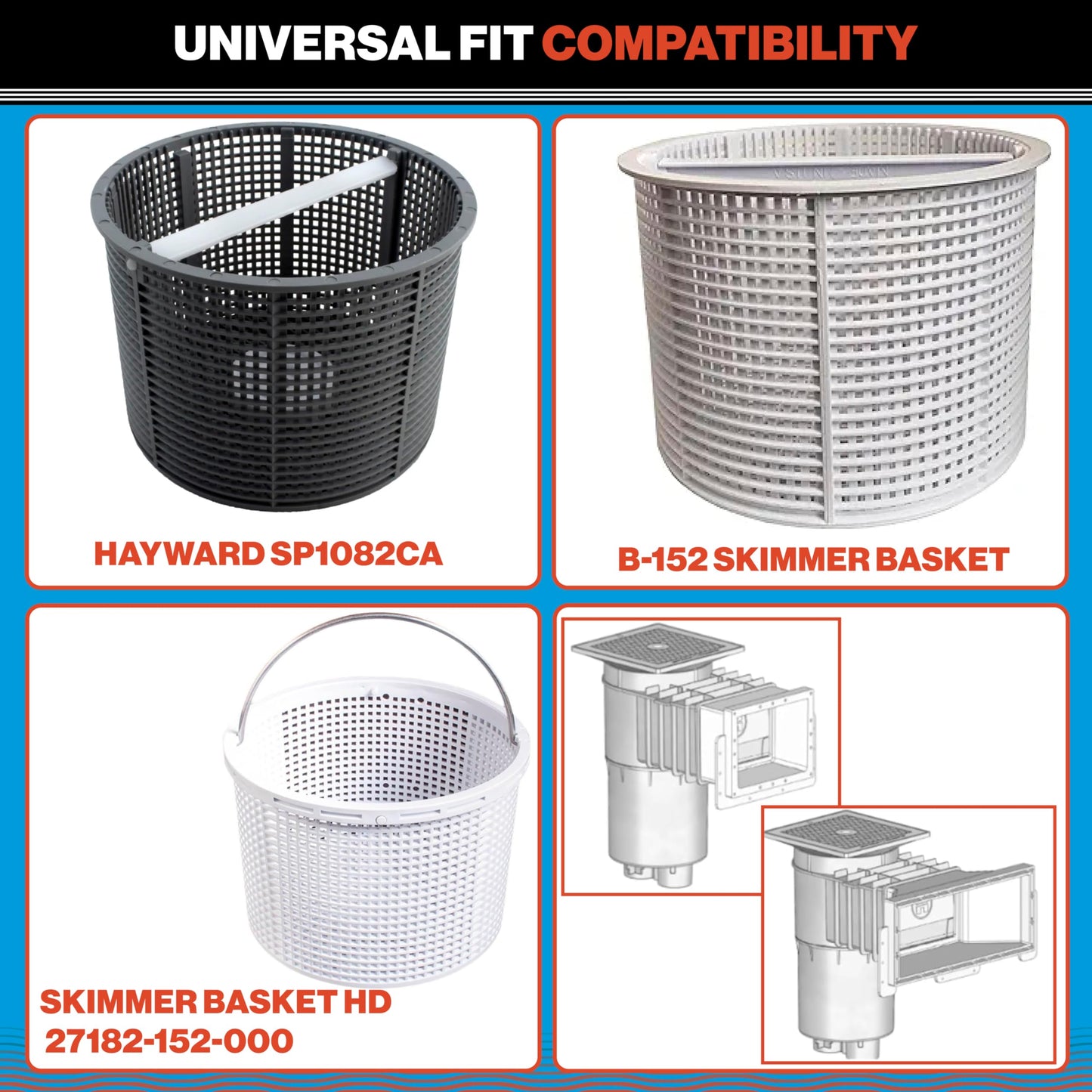 Swimables Pool Skimmer Basket for Inground Pool Compatible with Hayward Skimmer Basket and Pool Filter Basket SP1082CA | Built-in Brass Weight | 316 Stainless Steel Handle & Convenient Rubber Grip