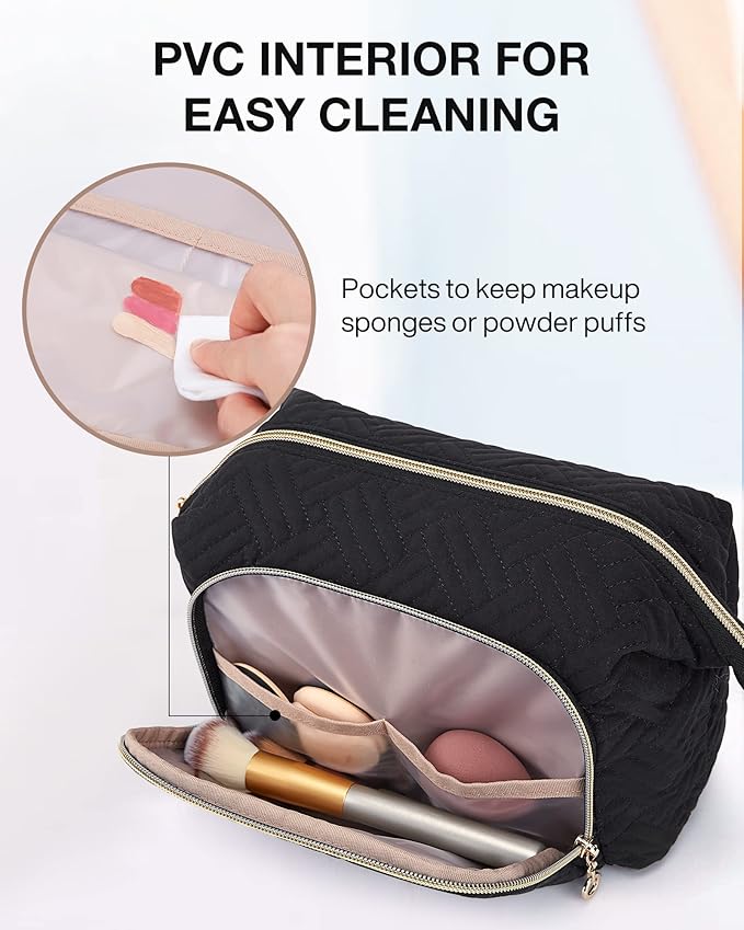 BAGSMART Travel Makeup Bag, Cosmetic Bag Make Up Organizer Case,Large Wide-open Pouch for Women Purse for Toiletries Accessories Brushes Black