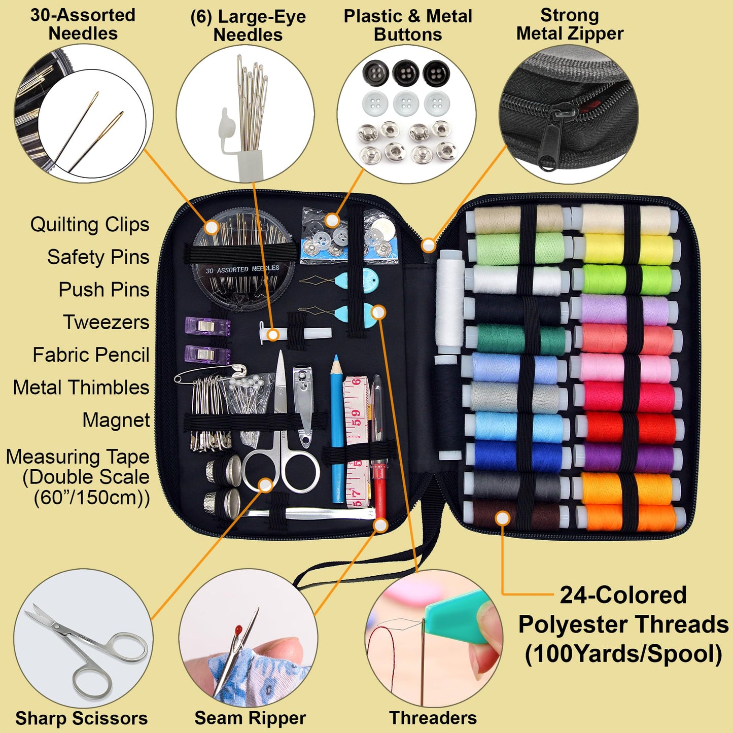 Easy to Use Light Grey Sewing Kit - Christmas Gifts for Girls, Teens, Moms & Kids - Beginner Hand Sew Kit for Clothing Repairs. Includes 30 Needles, Thread, and All Essential Supplies for Small Fixes