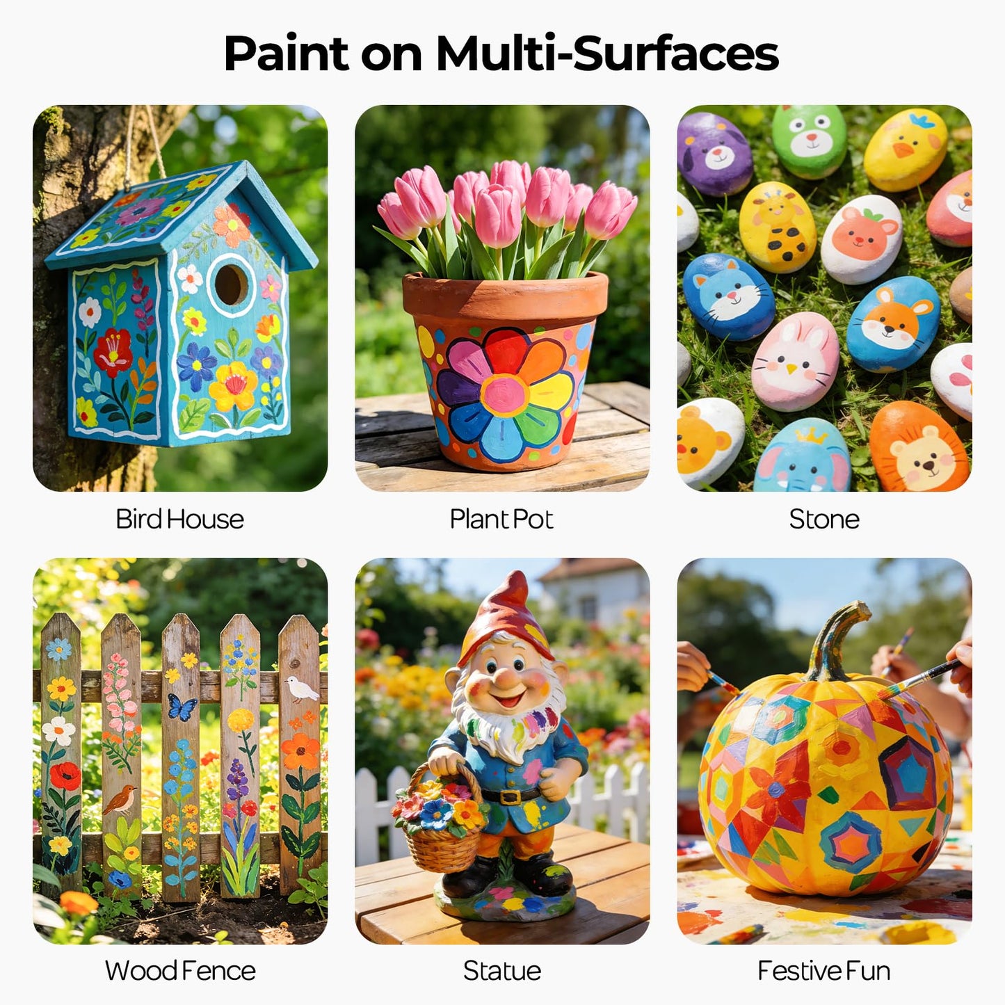 Nicpro 32 Colors Outdoor Acrylic Paint Bulk with Brush and Sponge, Knife, Non-Toxic Paint for Multi-surface Rock, Wood, Fabric, Leather, Crafts, Canvas, Shoes and Wall Painting