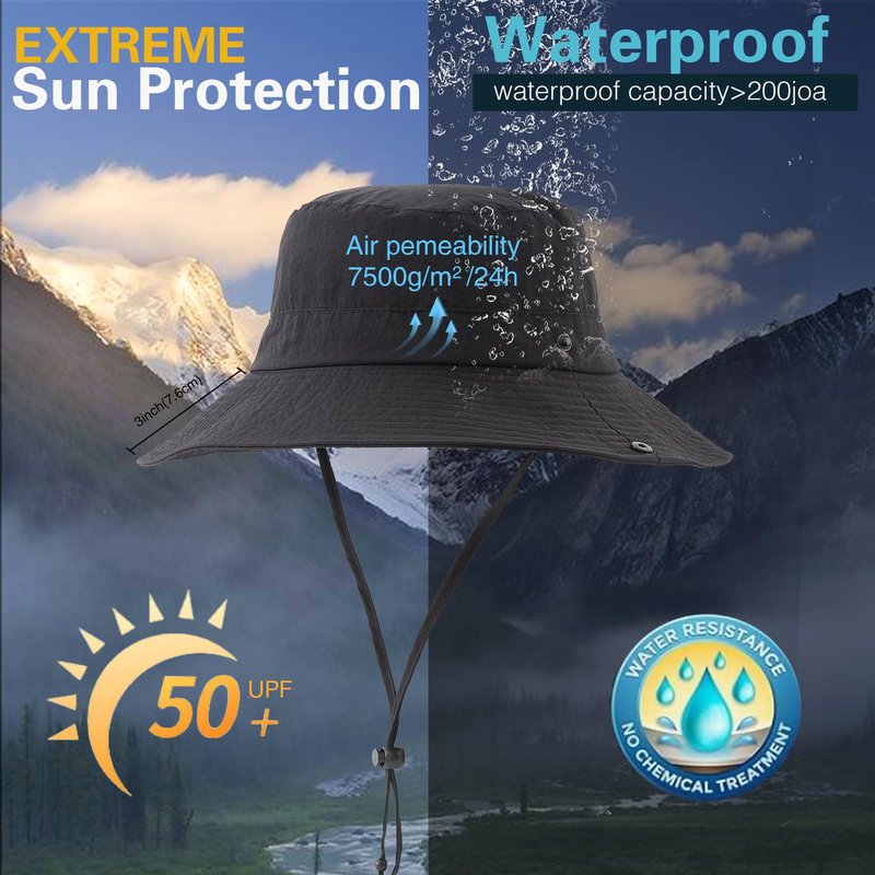 Lanzom Sun Hat for Women Men Wide Brim Waterproof Hiking Hat Foldable Hat for Fishing Gardening Camping Beach(US, Alpha, Small, Medium, Black)