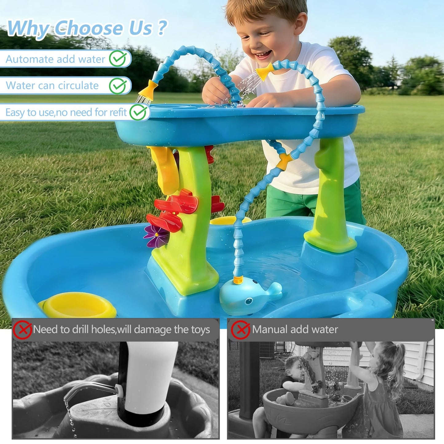 Aacabo Rechargeable Water Table Pump with Huge Water Output,Water flow rate up to 8L/min (2.11 GPM),Kids Sand Water Play Pump,Whale-Shaped Design,Suitable for Most Water Table on the Market
