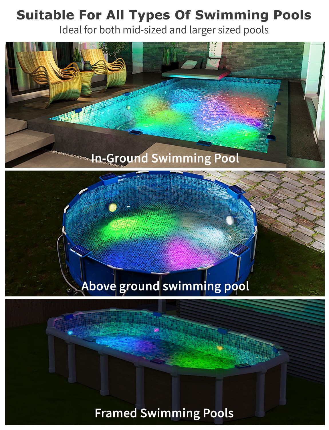 Skairipa Solar Pool Lights, Solar Powered Submersible LED Lights with Remote IP68 Waterproof Swimming Pool Lights 16 Colors Underwater Pool Lights for Above Ground Inground Pool, Pond (Blue, 2 Pack)