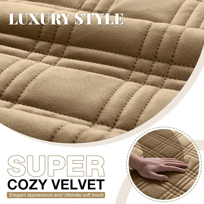TAOCOCO 100% Waterproof Recliner Chair Cover, Recliner Covers for Recliner Chair with Pocket, Non Slip Reclining Chair Cover Furniture Protector for Kids, Pets(23.6'', Khaki-Velvet)