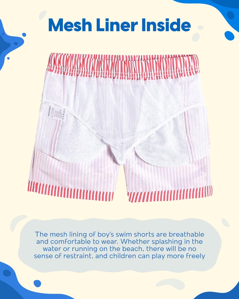 maamgic Boys Swim Trunks Toddler Swim Shorts Little Boys Bathing Suit Swimsuit Toddler Boy Swimwear,Stripe Redwhite,4 T