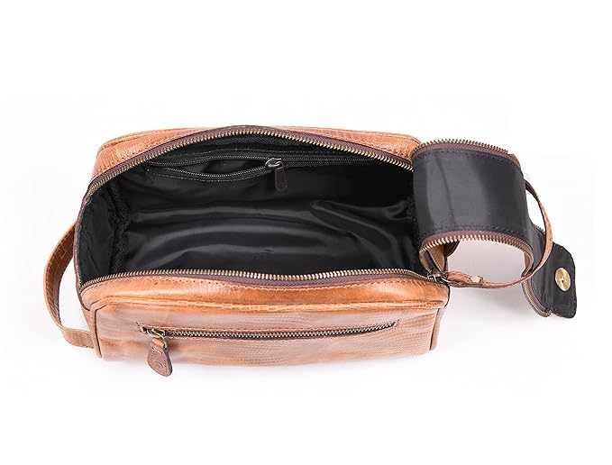 10" Premium Leather Toiletry Travel Pouch With Waterproof Lining | King-Size Handcrafted Vintage Dopp Kit By Aaron Leather Goods (Cerulean)