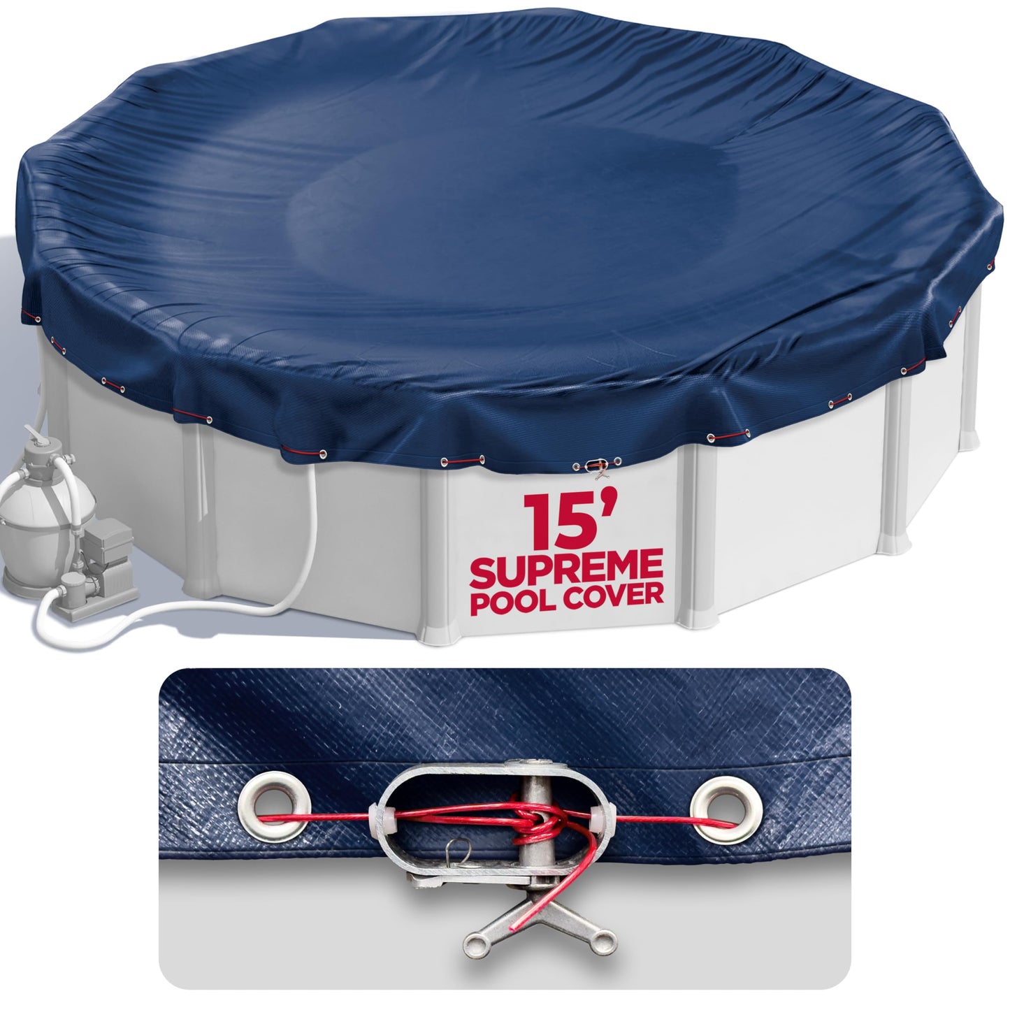 15 ft Round Pool Cover for Above Ground Pools, Above Ground Cover for Winter, Keeps Out Debris, Cold and UV Resistant, Supreme Mesh, Navy Blue