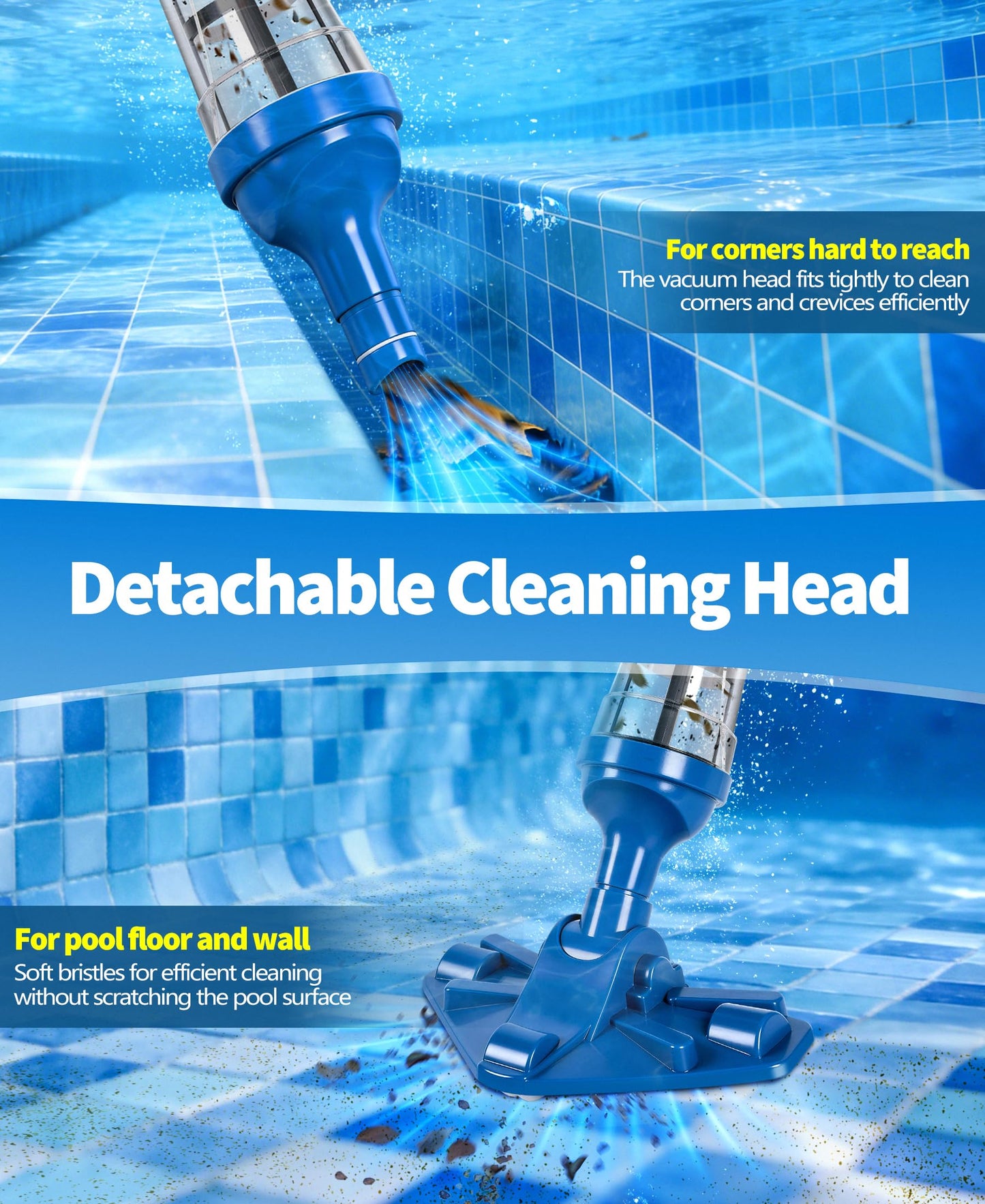 LanOcean 2026 Upgraded Powerful Hot Tub Vacuum Cordless, 15.8 Gals/Min Spa Vacuum for Hot Tub, Handheld Pool Vacuum Cleaner with Water Sensor, Small Pool Vacuum Rechargeable -90 Mins Running Time-Blue