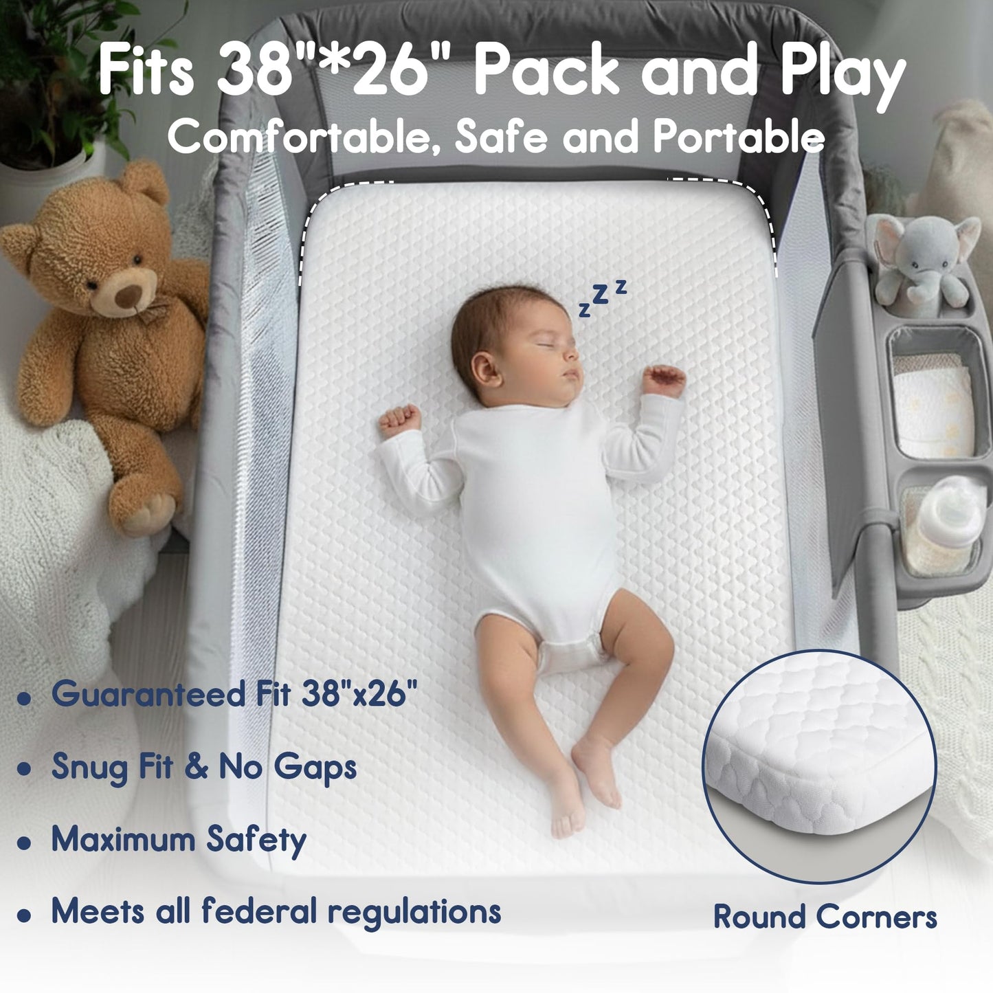 Pro Goleem Pack and Play Mattress (38"x26"), Waterproof Pack n Play Mattress Pad with Carry Bag, Firm Playard Mattress with Soft Cover, for Babies and Toddlers