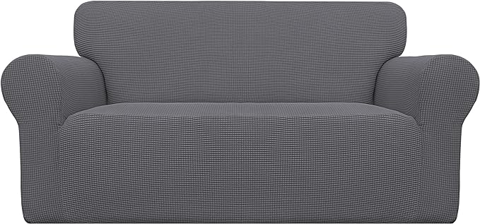 Easy-Going Stretch Oversized Loveseat Slipcover 1-Piece Sofa Cover Furniture Protector Couch Soft with Elastic Bottom for Kids Polyester Spandex Jacquard Fabric Small Checks Grey