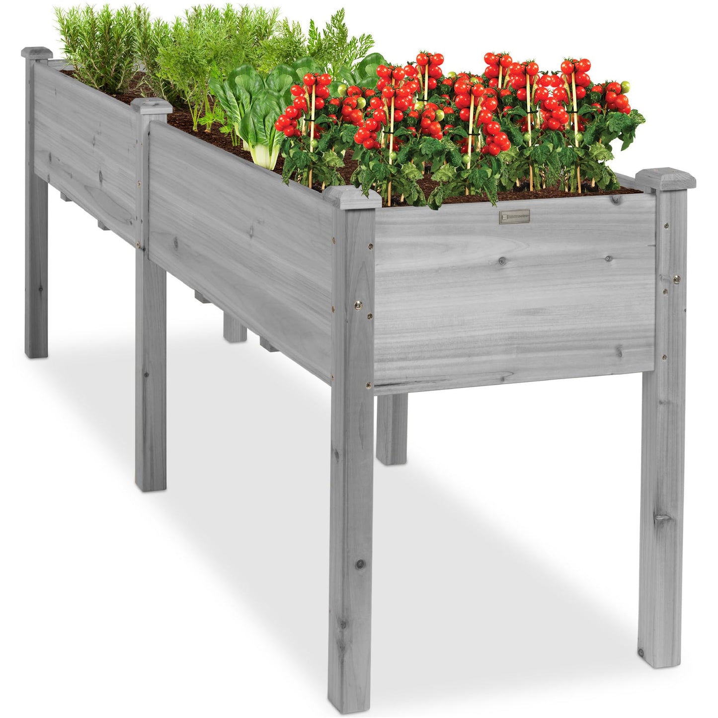 Best Choice Products 72x24x30in Raised Garden Bed, Elevated Wood Planter Box Stand for Backyard, Patio, Balcony w/Divider Panel, 6 Legs, 300lb Capacity - Gray