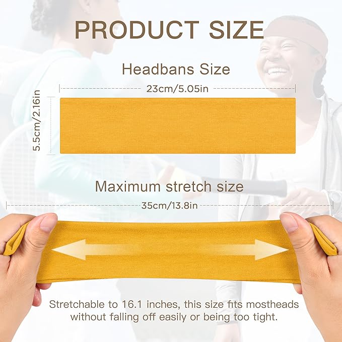 Ztomine 8 Pack Headbands for Women Non Slip - Stylish Sports Hair Bands for Women's Hair - Soft Cotton Cloth Stretchy Headbands for Women for Yoga, Outdoor Exercise Running