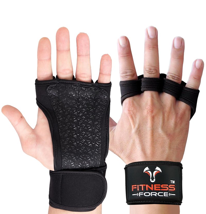 FITNESS FORCE Ventilated Weightlifting Gloves Workout Gloves for Men & Women with Built-in Wrist Wraps Fingerless Gym Gloves for Men Perfect for Exercise Fitness, Weight Lifting (Black, X-Small)