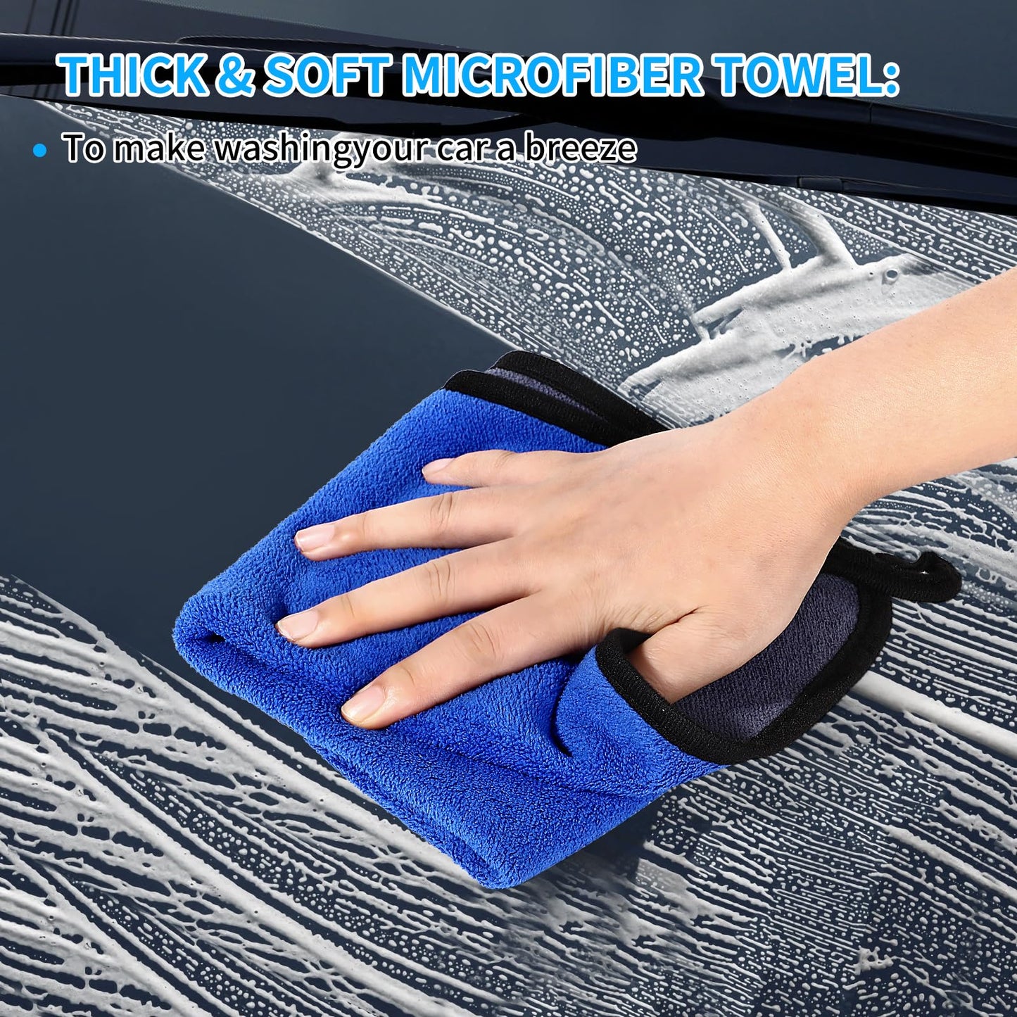 Wontolf 62'' Car Wash Brush With Long Handle - Chenille Microfiber Mop Mitt, Cleaning Kit, Windshield Window Squeegee, Duster, Microfiber Towels, Wheel Tire Brush for Cars, RV, Truck, Boat