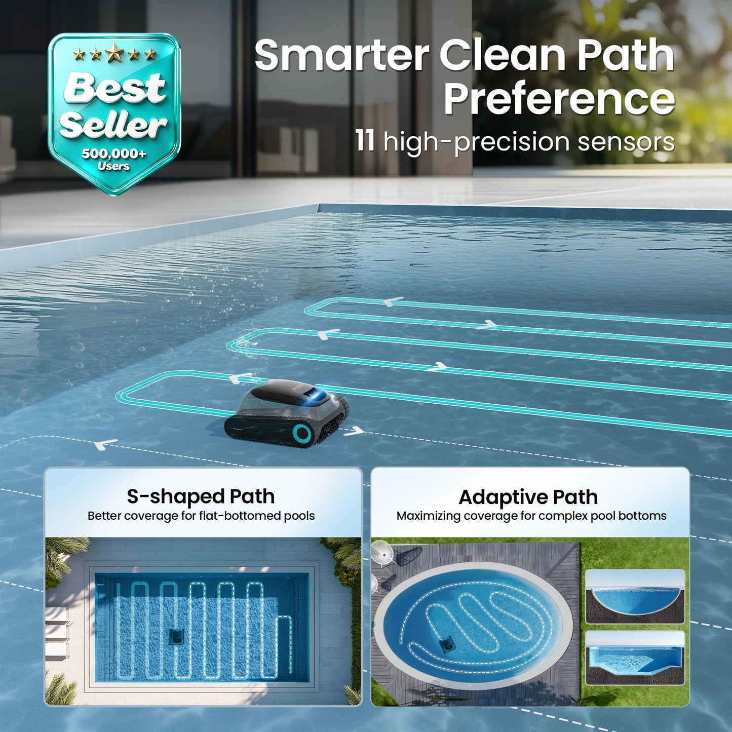 (2026 Upgrade) Aiper Scuba S1 Robotic Pool Cleaner, Wall & Waterline Cleaning, Dual Filtration, Extended 240-Min Battery Life, Smarter Navigation with High-Precision Sensors, App Support, OTA Upgrade