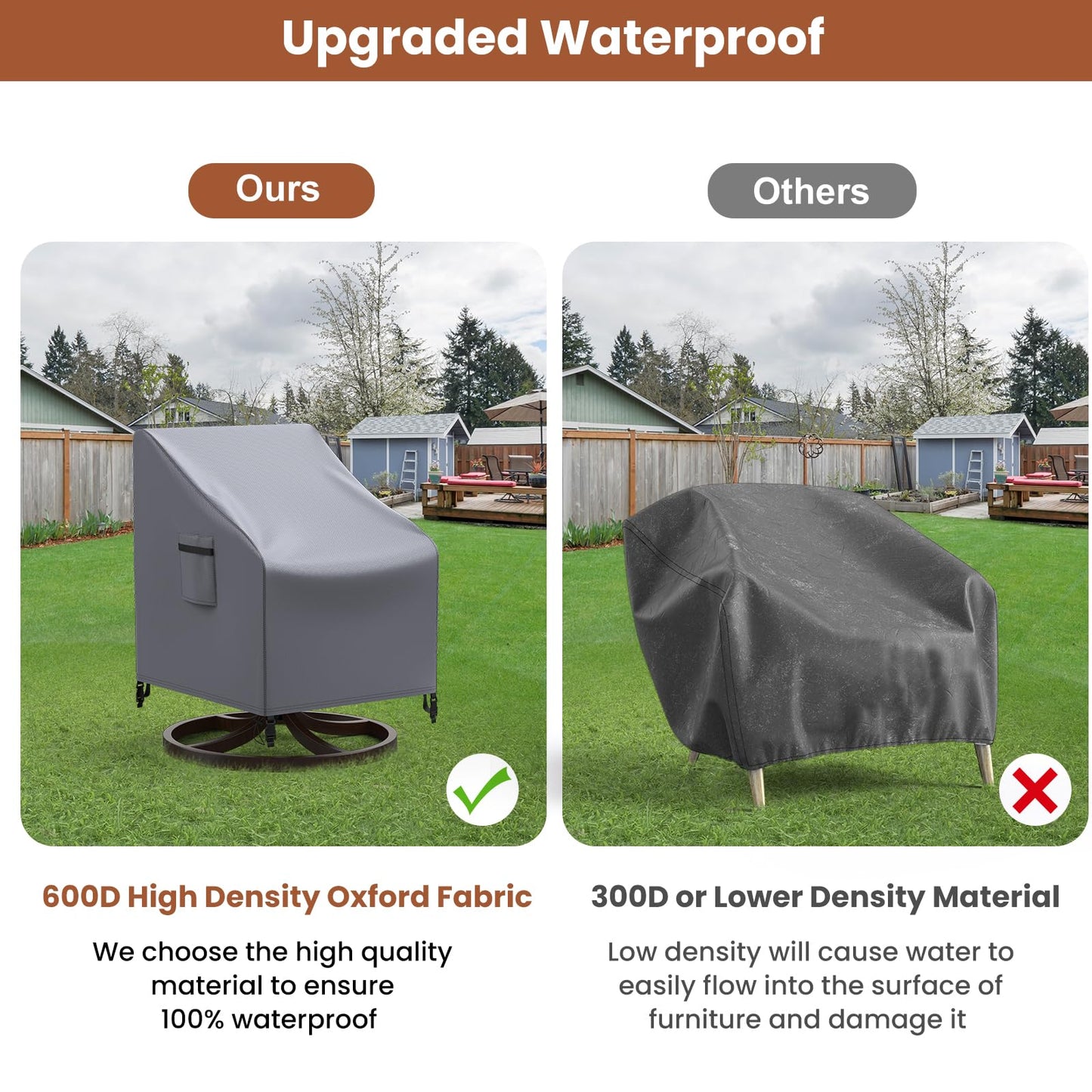 Mrrihand Patio Chair Covers, 2 Pack Outdoor Swivel Lounge Chair Cover, Heavy Duty Patio Rocking Chair Covers, Patio Furniture Covers Waterproof, 30" W×34" D×38.5" H, Grey