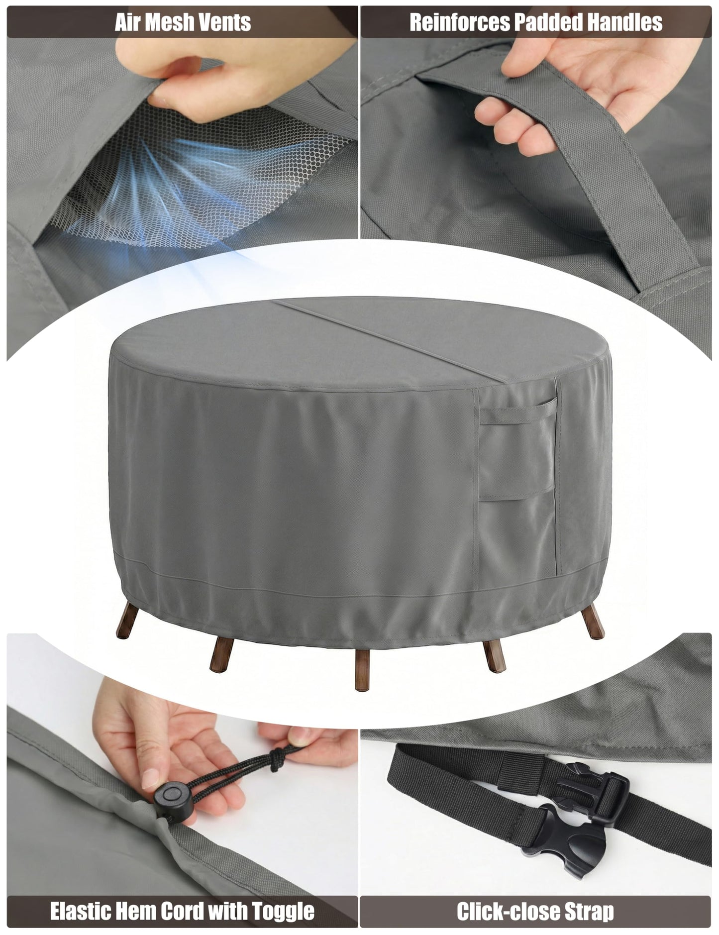 Patio Furniture Covers Waterproof, Outdoor Furniture Covers Waterproof Windproof with Padded Handles, Heavy Duty 600D Oxford Outdoor Table Chair Set Cover