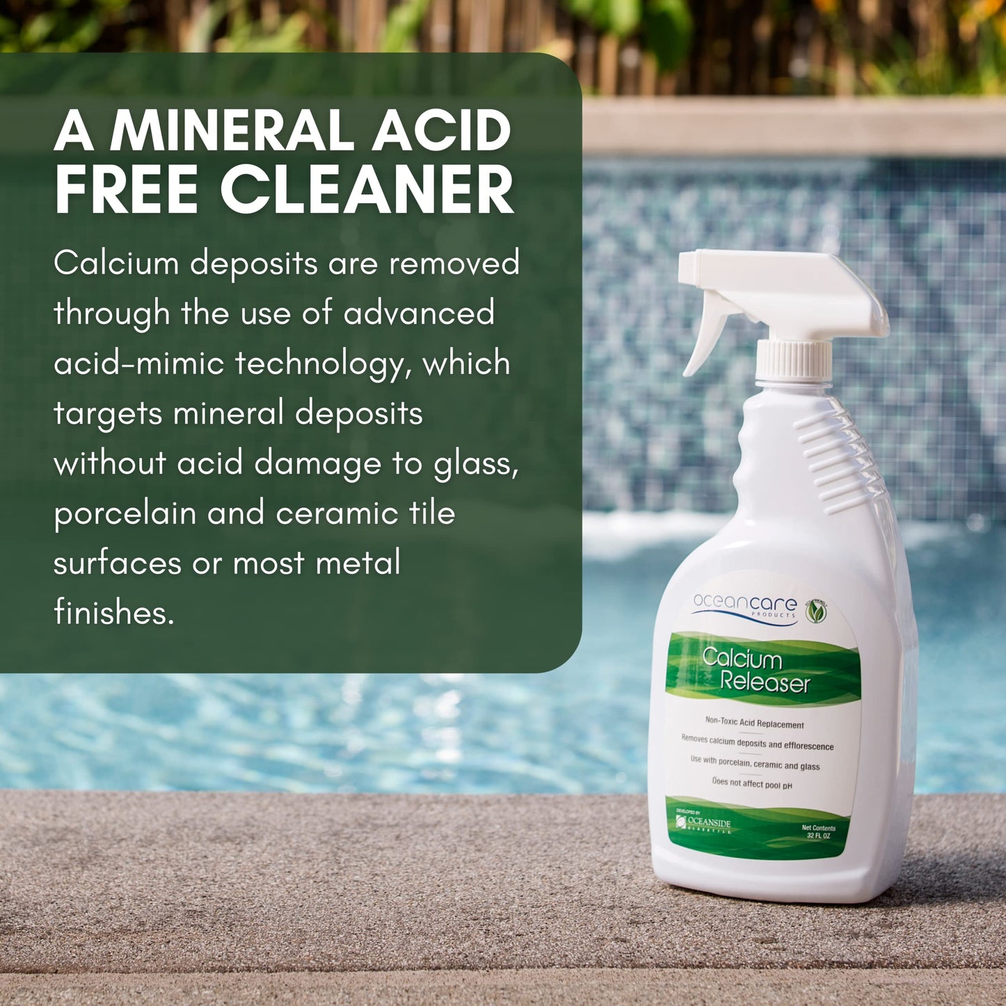 OCEANCARE Products - Calcium Releaser - Quart Trigger Spray, 32 FL OZ - Pool Tile Cleaner Calcium Remover, Safe on Glass, Porcelain, and Ceramic Surfaces - Calcium Cleaner - Tile and Grout Cleaner