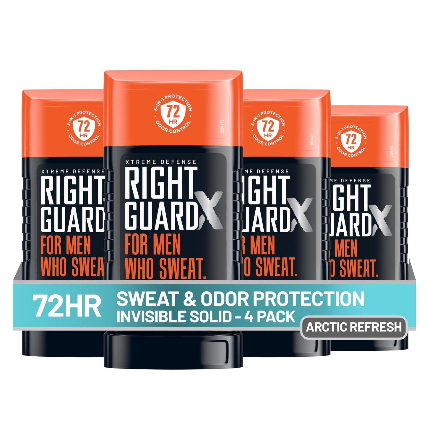 Right Guard Xtreme Defense Invisible Solid, Antiperspirant Deodorant, Arctic Refresh Scent - 5-in-1 Deodorant for Men, 72-Hour Odor Control, 2.6 oz (4 Pack)