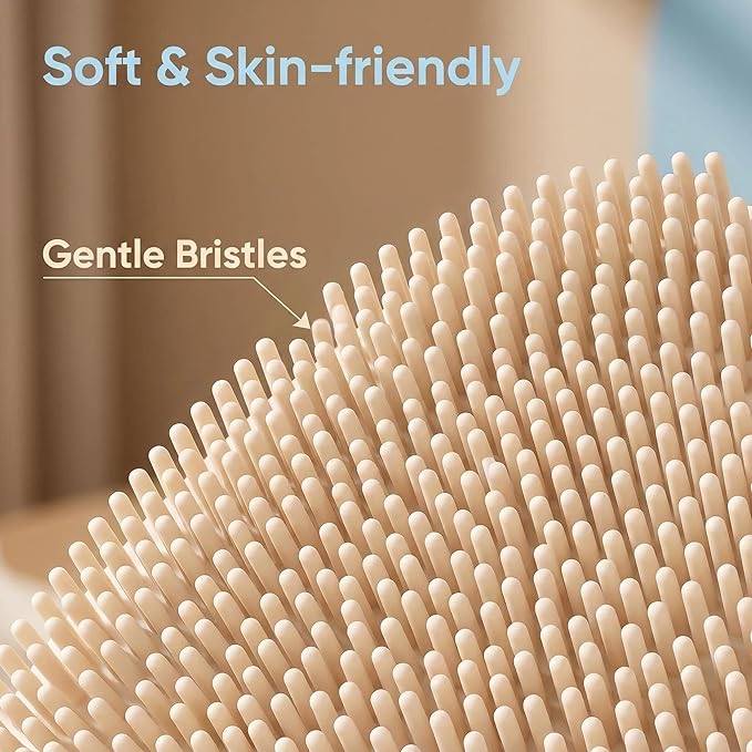 Soft Silicone Body Scrubber, Gentle Like a Hand Exfoliating Your Skin and Build Up Lather Easily, Back Large Suction Cup Easy to Store, Long-Lasting & Deep Clean (Beige)