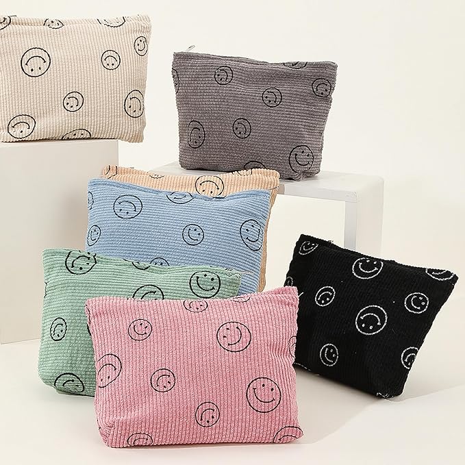 Cosmetic Bags for Women - Corduroy Cosmetic Bag Aesthetic Women Handbags Purses Smile Dots Makeup Organizer Storage Makeup Bag Girls Case Bags (A-Black)