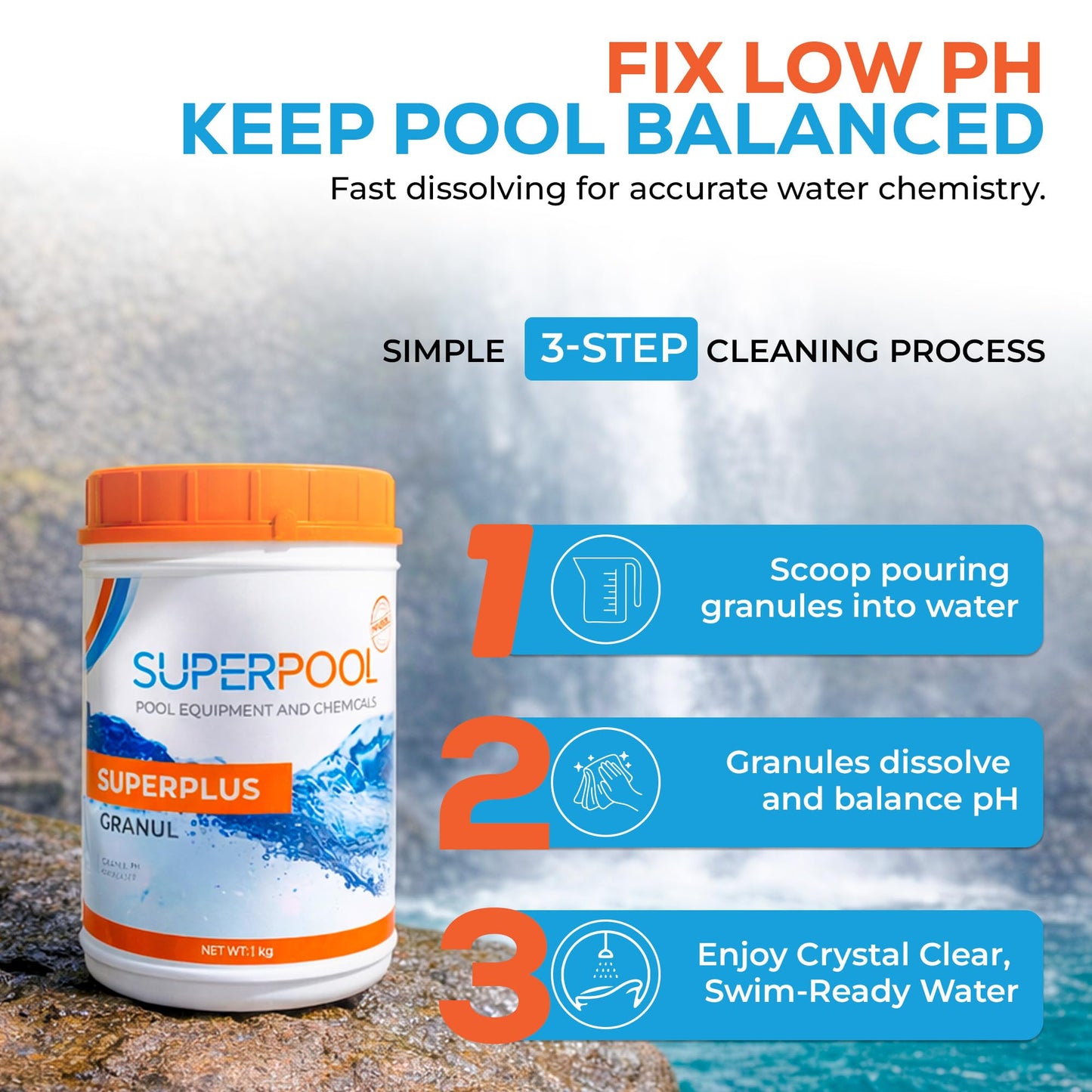 SuperPool pH Up for Swimming Pools, Hot Tubs & Spas – Fast Dissolving Granular pH Increaser, Raises Low pH Levels, Clear Balanced Water, Professional Pool Chemicals