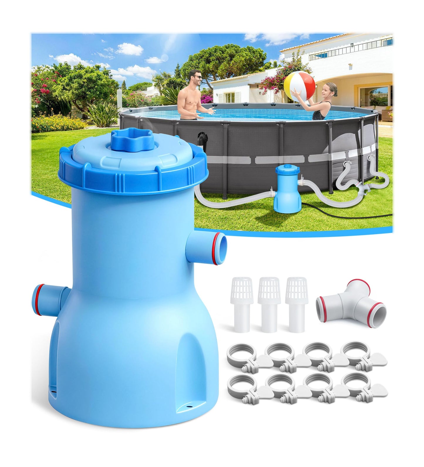 BluClear Standard Series Above Ground Pool Filter Pump - 800 GPH Flow Rate | Rapid Circulation & Micro-Debris Filtration, Pool Cartridge Filter Pump System - Keep Water Crystal Clean & Clear-Deep Blue