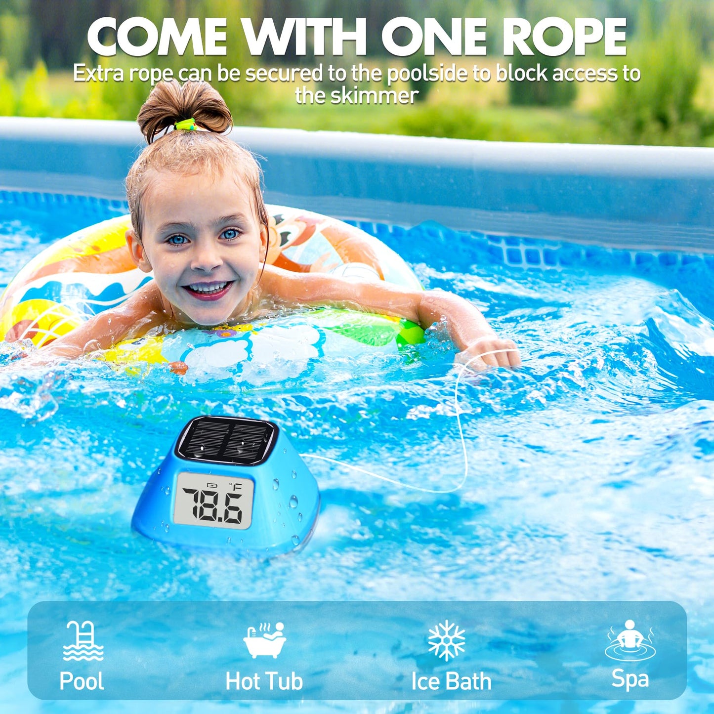 DeeprBlu 2026 New Iteration Solar Digital Pool Thermometer with Rope, Easy Read Extra Large Backilt LCD Display Floating Pool Thermometer, IP68 Waterproof Pools Water Temperature Gauge for Hot tub,Spa