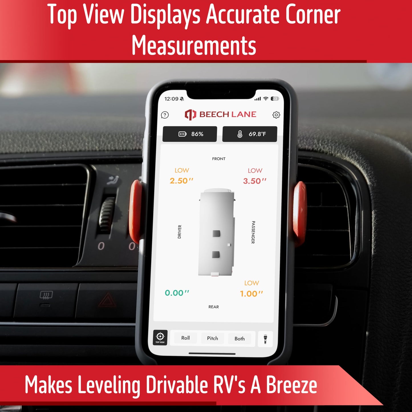 Beech Lane Wireless RV Leveling System, Made in the USA, User-Friendly Phone App With Real-Time Precise Leveling Measurements, Advanced Wireless Camper Leveler, Included AA Batteries, Patented